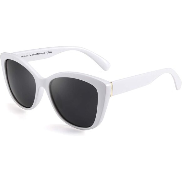 🆕Women White Polarized Cat Eye Sunglasses Vintage Jackie O American Square - Picture 1 of 7